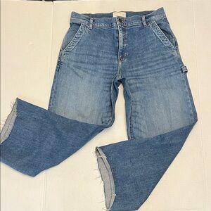 CURRENT/ELLIOT CROP CARPENTER RAW HEM WIDE LEG JEANS 30